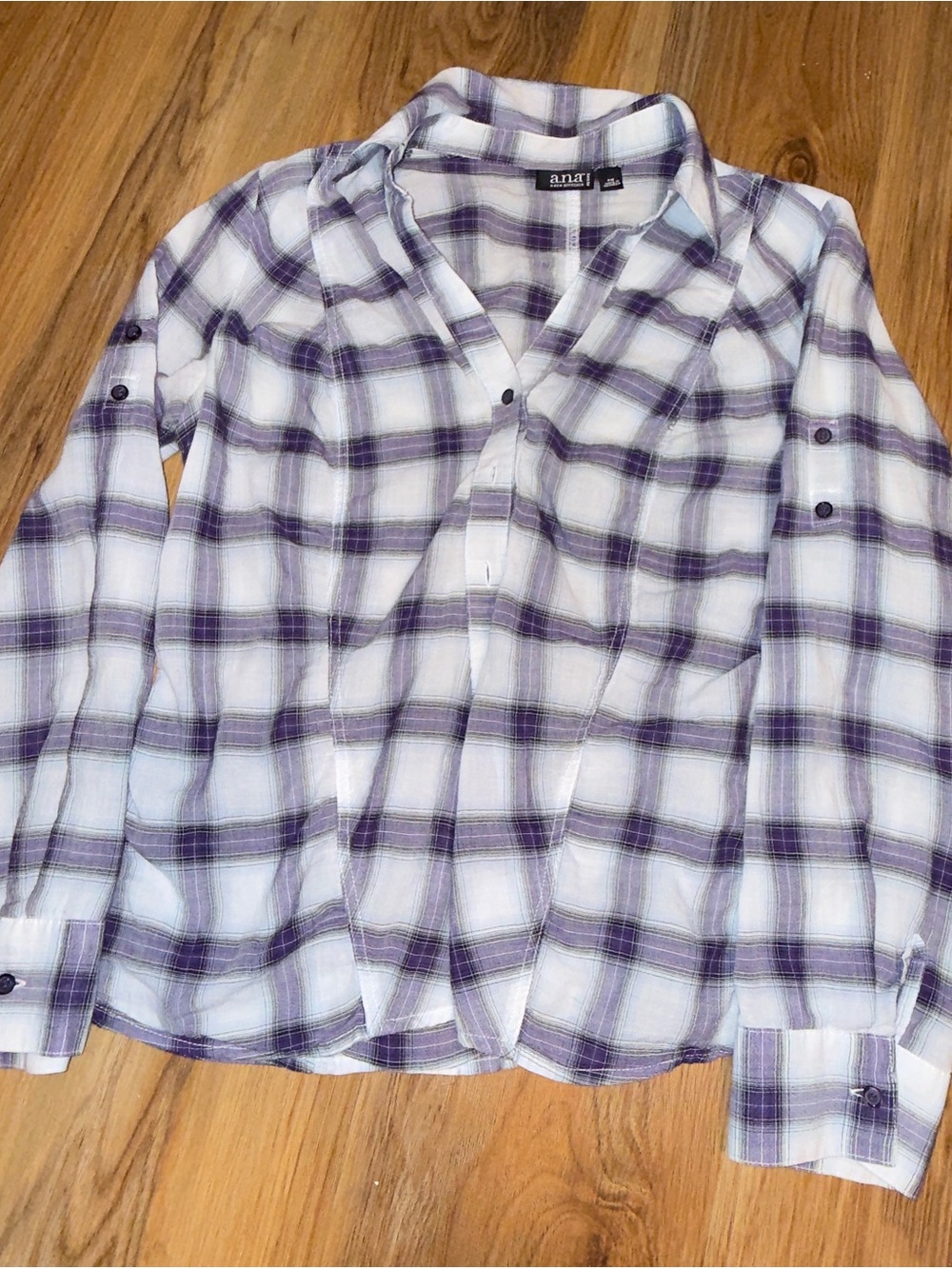 a.n.a White and Purple Plaid Button-Down Shirt